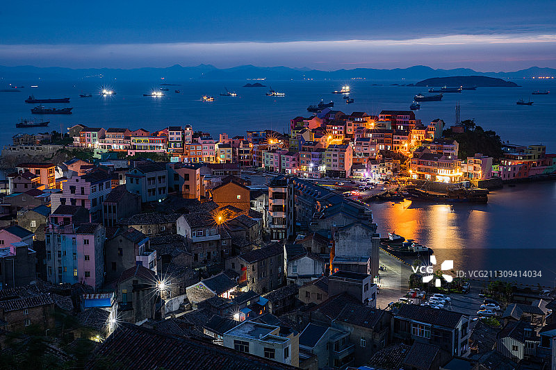 温岭石塘渔港暮色图片素材