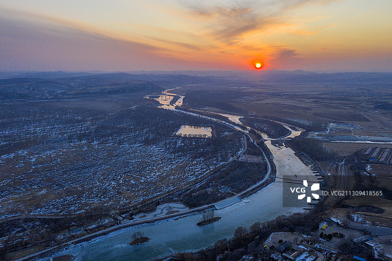 义县大凌河晚霞图片素材