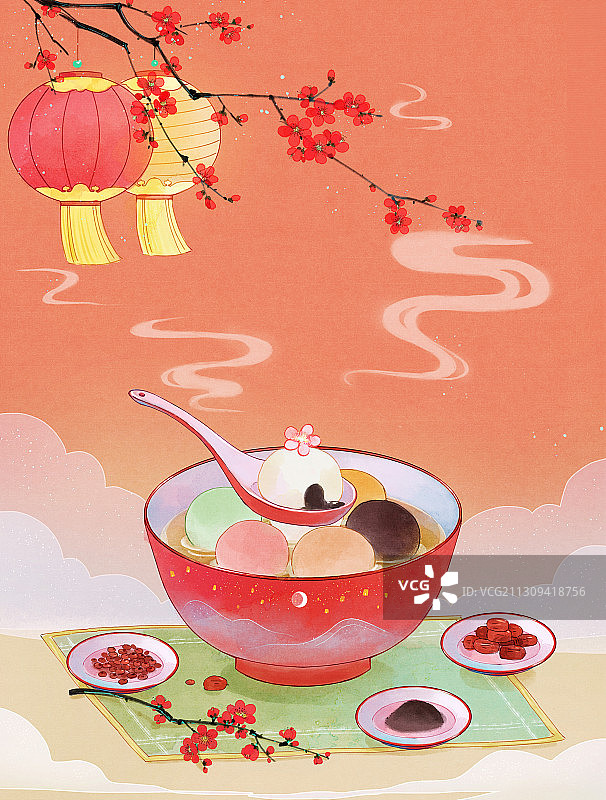 竖板元宵节插画2图片素材