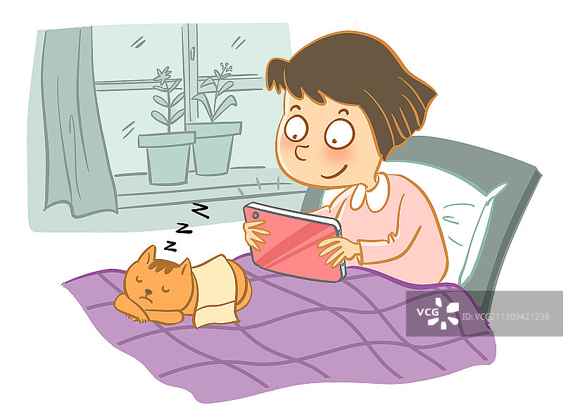 童趣之床上看iPad图片素材