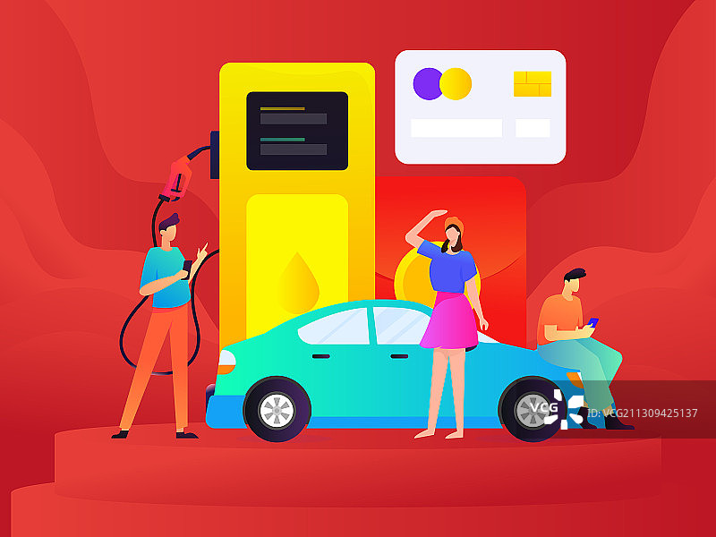 办理加油卡获得优惠矢量互联网创意比扁平插画图片素材