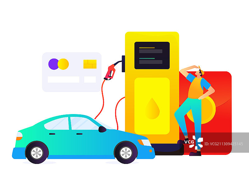 办理加油卡获得优惠矢量互联网创意比扁平插画图片素材