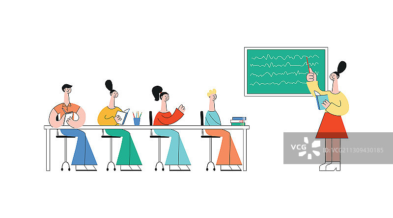 课堂上坐在课桌旁的青少年学生图片素材