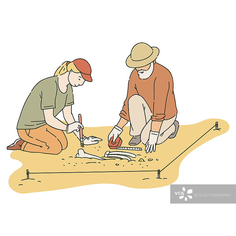 在现场工作的男女考古学家图片素材