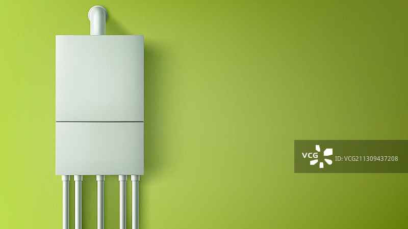 墙上带塑料管的热水器图片素材