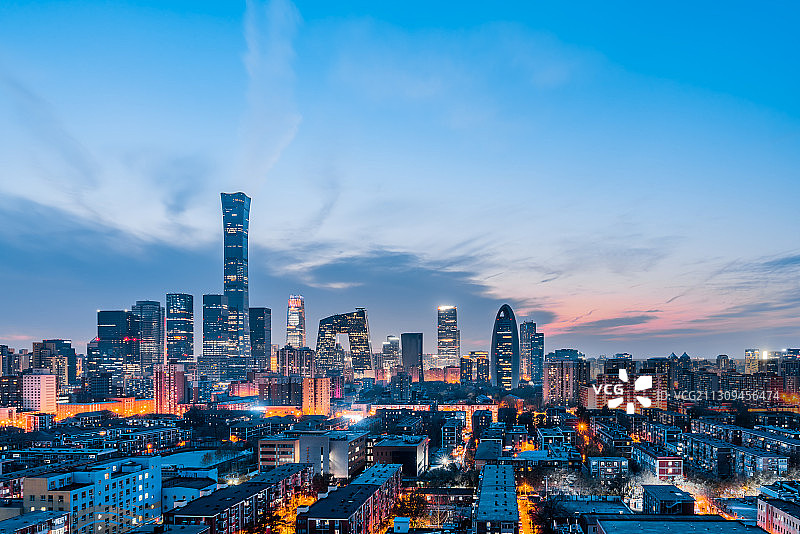 中国北京CBD建筑群高视角夜景图片素材
