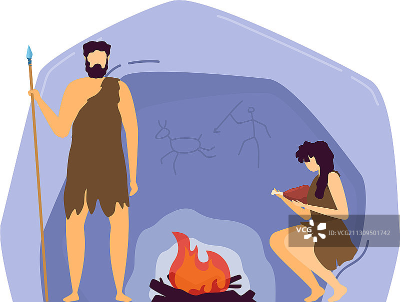 人物角色：男女穴居人野蛮人家庭图片素材