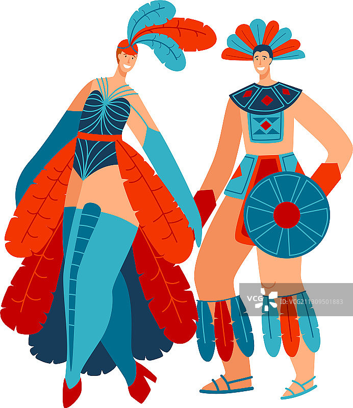 微笑的男女里约狂欢节服装人物图片素材
