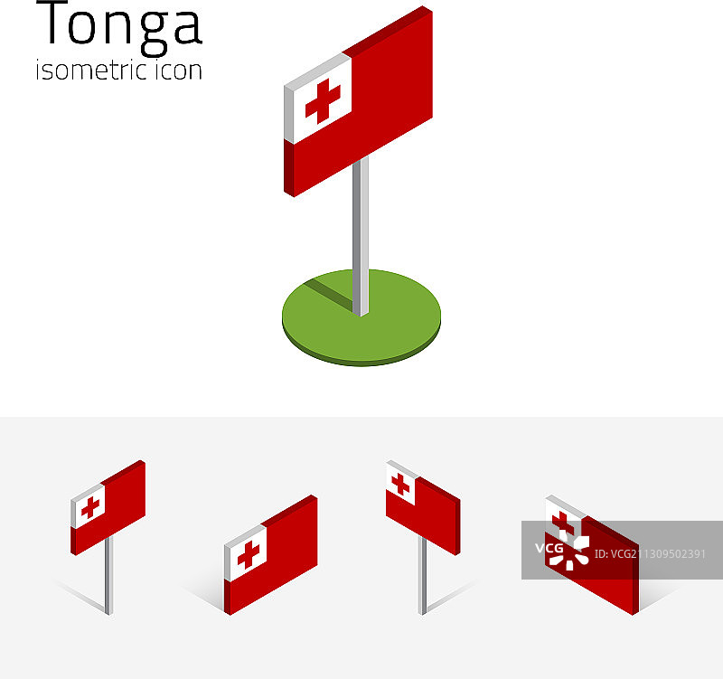 汤加国旗3D 2.5D扁平风格图标图片素材