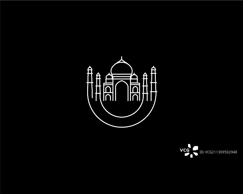 手绘印度阿格拉泰姬陵线条艺术图片素材