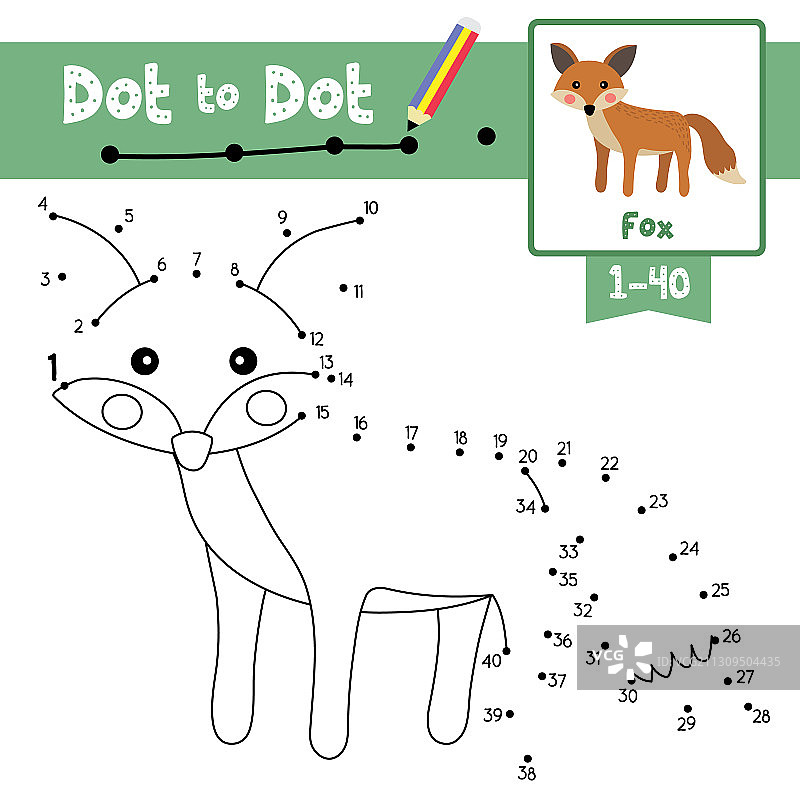 狐狸连线教育游戏和涂色书图片素材