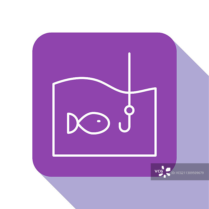 水下带鱼的白色线条鱼钩图标图片素材