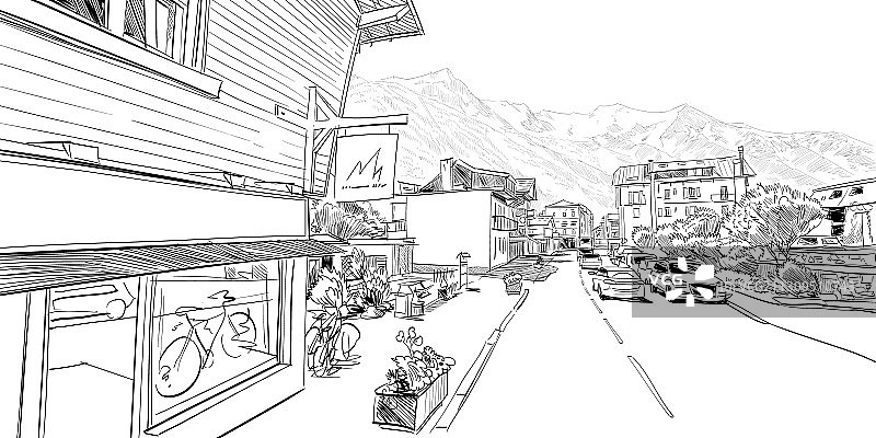 法国霞慕尼勃朗峰手绘草图图片素材