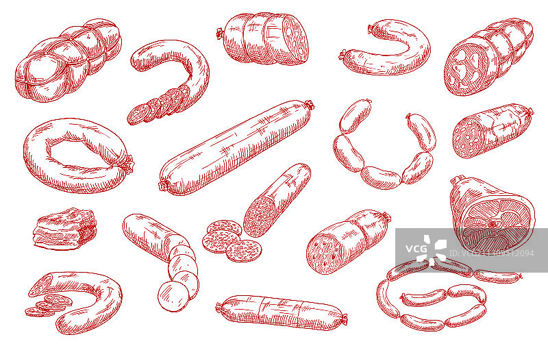 香肠和肉制品素描合集图片素材