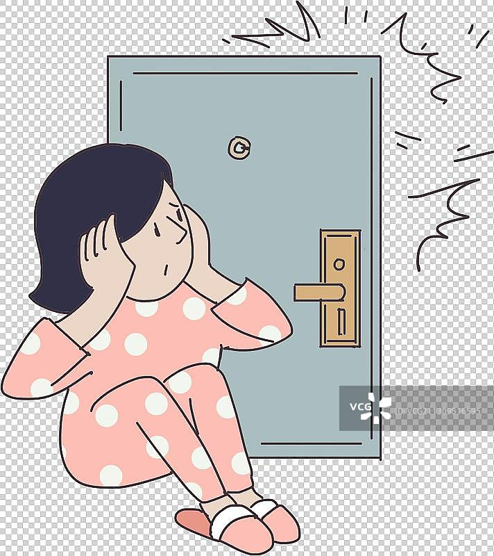 躲在门后的女孩元素图片素材