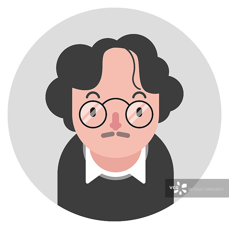 穿深灰色衣服带圆形眼镜的小胡子教授图片素材