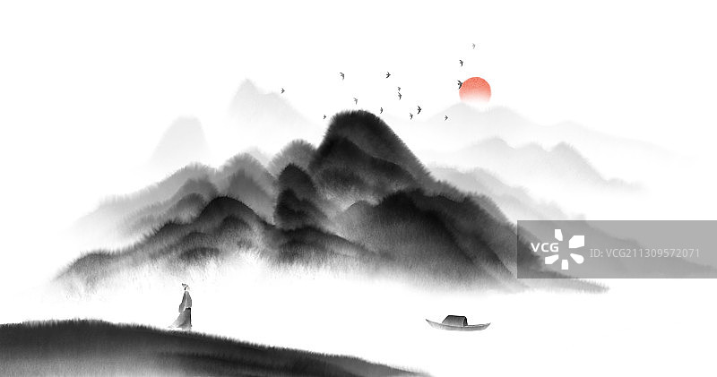 水墨诗词古风插画图片素材