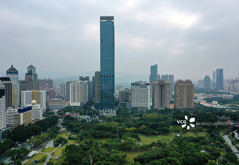广东省深圳市福田区深业上城与中心公园航拍图片素材