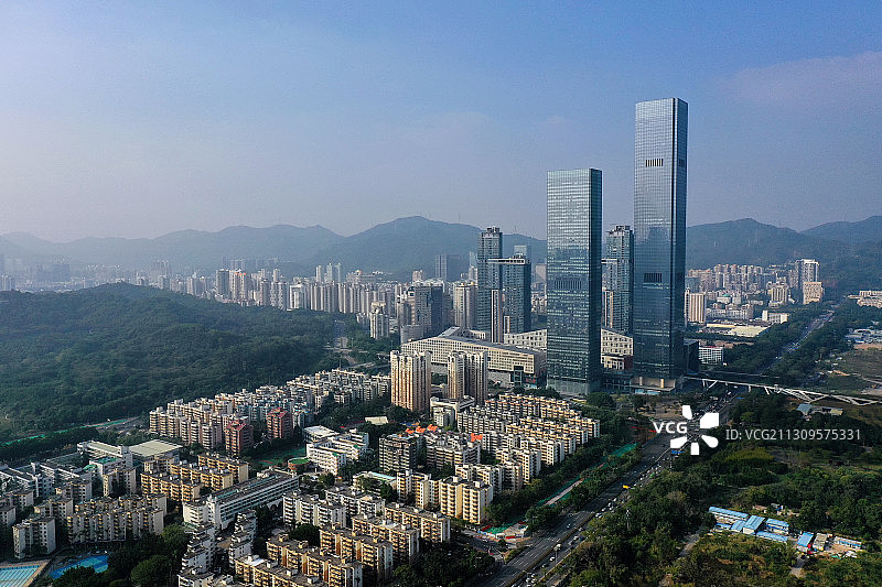 广东省深圳市福田区深业上城与中心公园航拍图片素材
