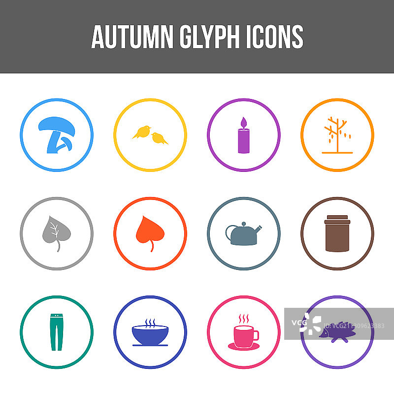 独特的秋季glyph图标集图片素材