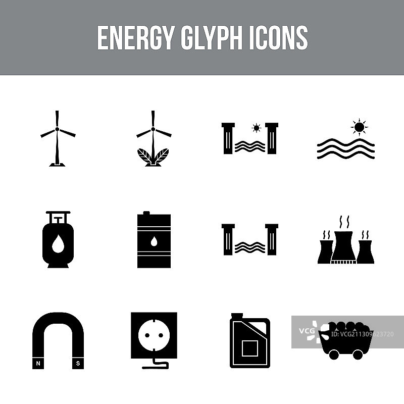 独特的能量符号字形图标集图片素材