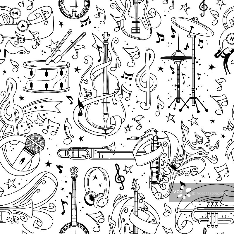 手绘音乐设备轮廓无缝背景图片素材