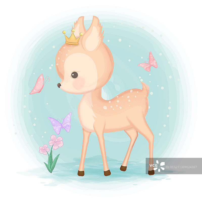 手绘蝴蝶可爱小鹿图片素材