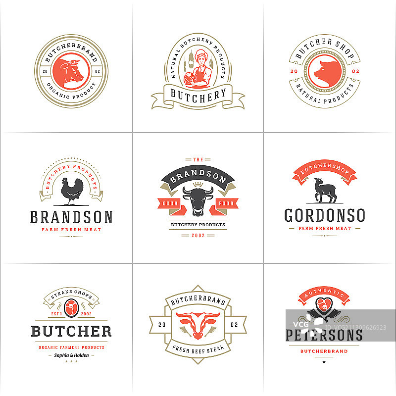 肉店标志套装图片素材
