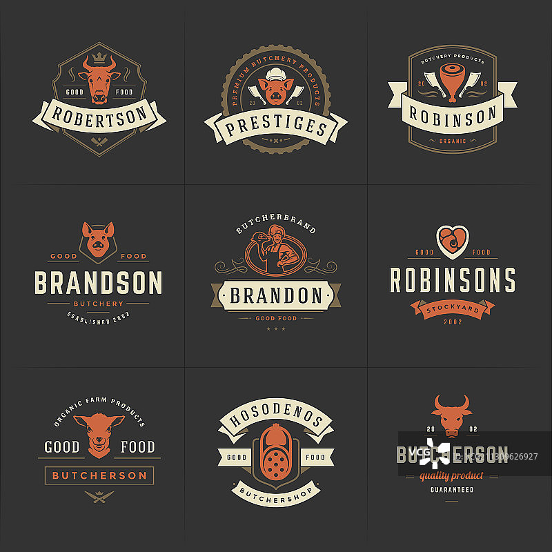 肉店标志套装图片素材