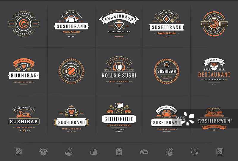 日式寿司店logo和徽章图片素材