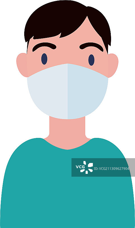 扁平风格的戴医用口罩的年轻男人图片素材