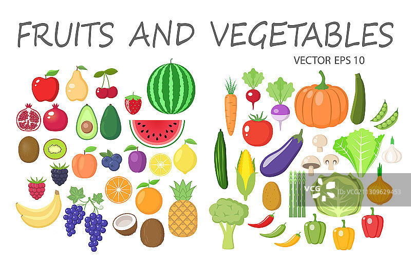 彩色水果蔬菜剪贴画合集图片素材