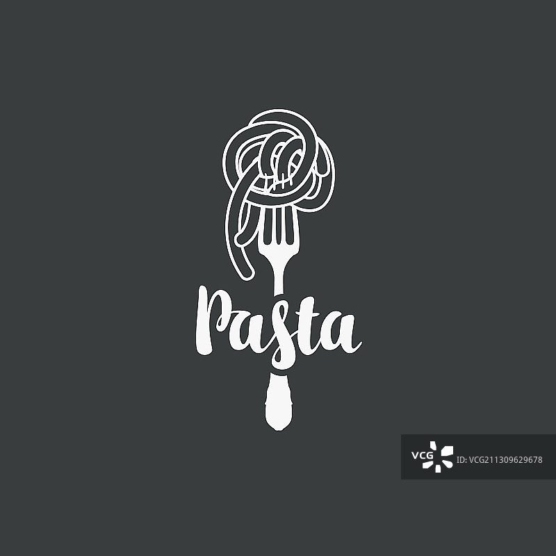 叉子上的扁平风格意大利面图片素材