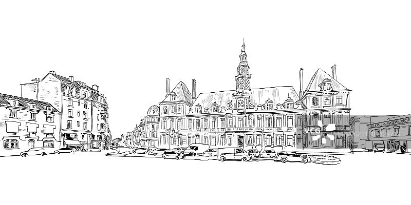 法国兰斯历史建筑手绘图图片素材