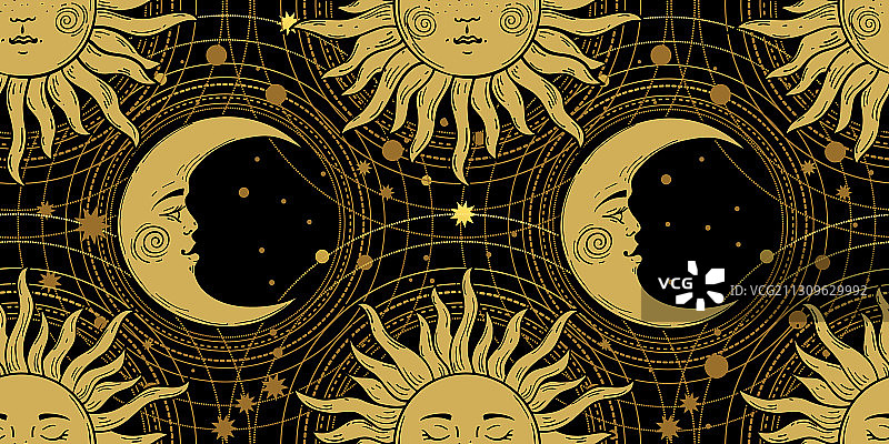 金色太阳人脸无缝图案图片素材