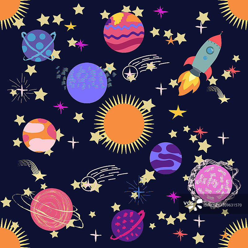 无缝外太空UFO火箭儿童图图片素材