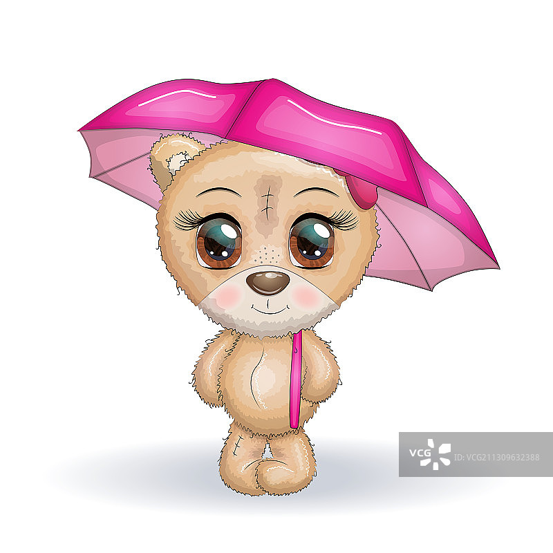 可爱的小熊猫撑着粉色竹伞图片素材