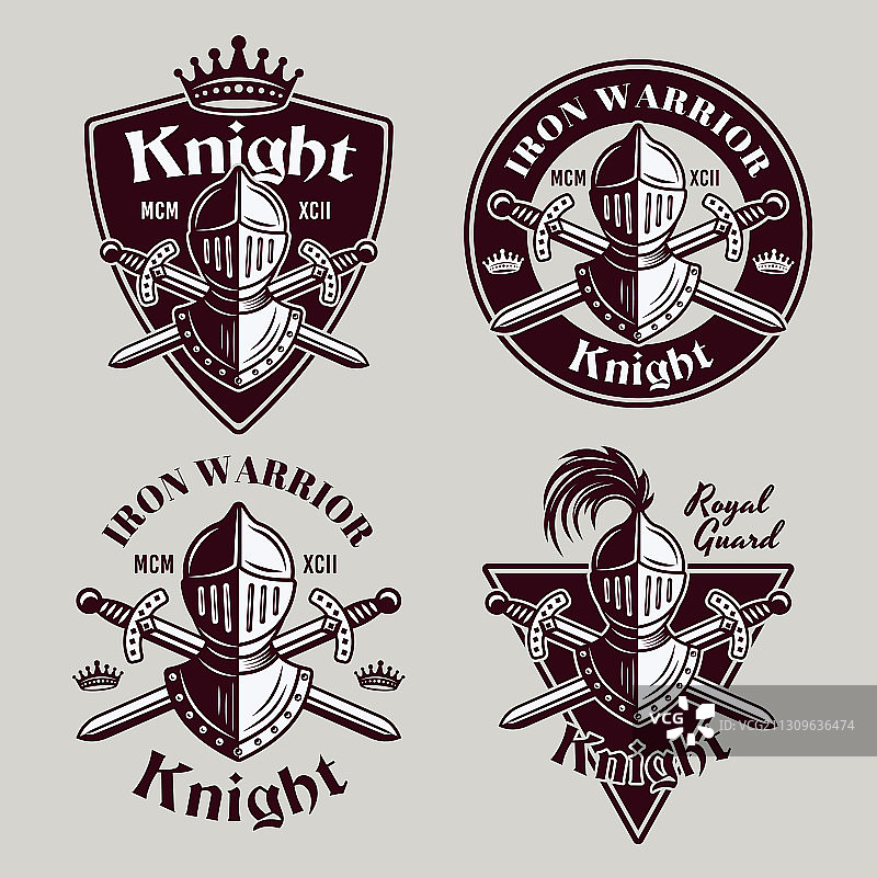 中世纪复古骑士徽章四件套图片素材