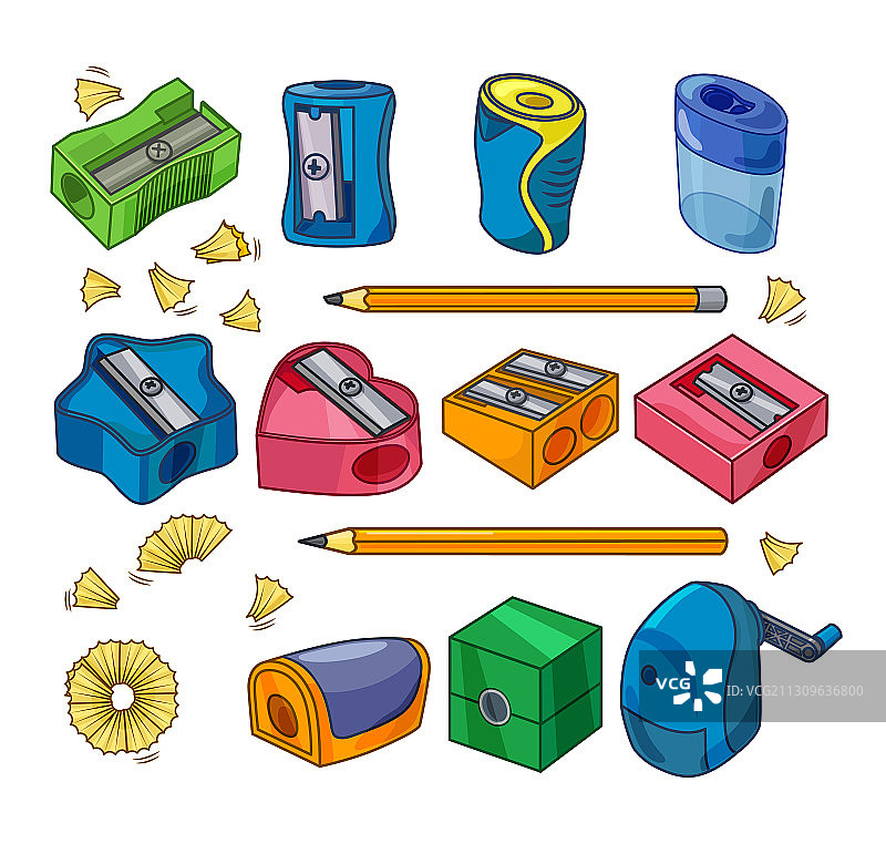 卷笔刀铅笔和刨花套装图片素材