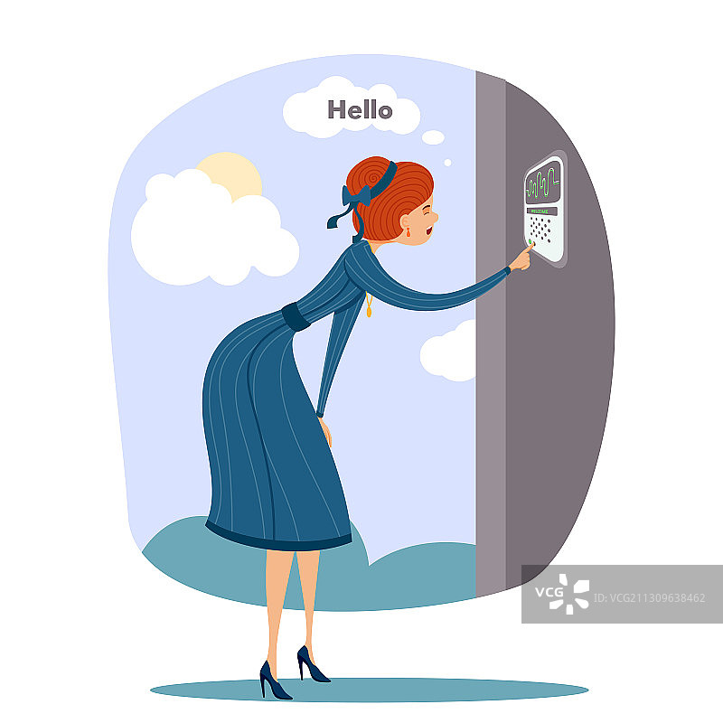 年轻女人对着家用摄像头打招呼图片素材