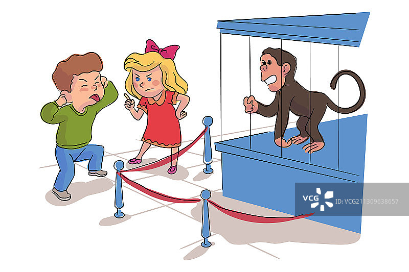 男孩在动物园里戏弄猴子图片素材