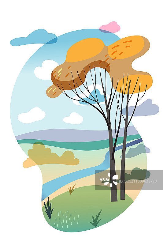 美丽的自然风光卡通场景图片素材