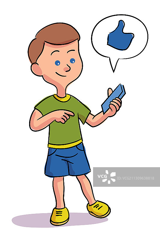 拿着手机，白色背景的小男孩图片素材