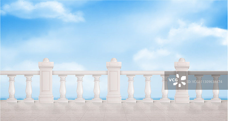 蓝色多云天空背景上的大理石栏杆图片素材