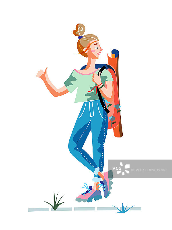 搭便车的快乐女游客图片素材