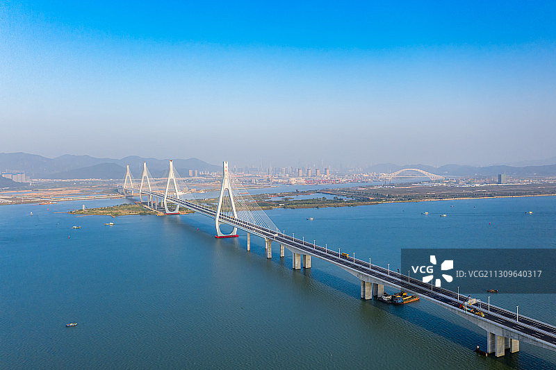 广东珠海 洪鹤大桥高视觉航拍图片素材