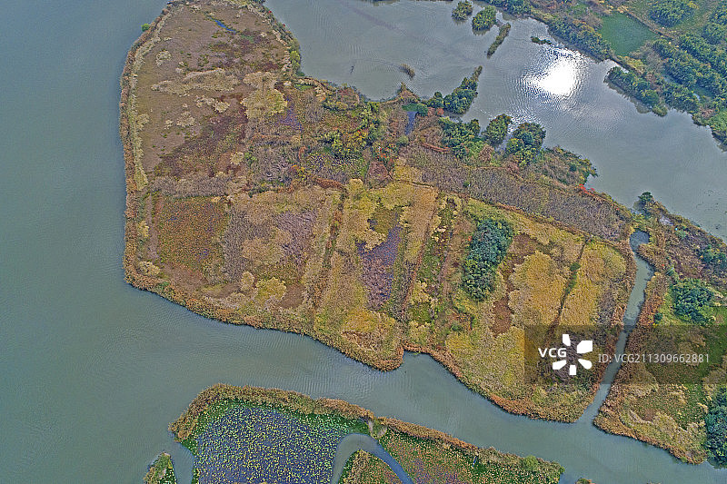 “中国最美湿地”浙江省湖州市德清县下渚湖航拍图片素材