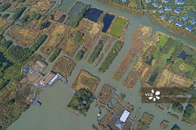 “中国最美湿地”浙江省湖州市德清县下渚湖航拍图片素材