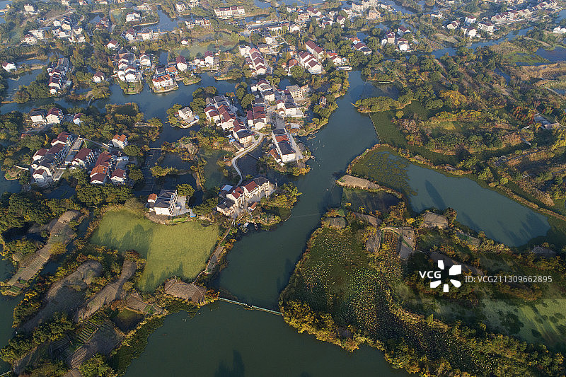 “中国最美湿地”浙江省湖州市德清县下渚湖航拍图片素材