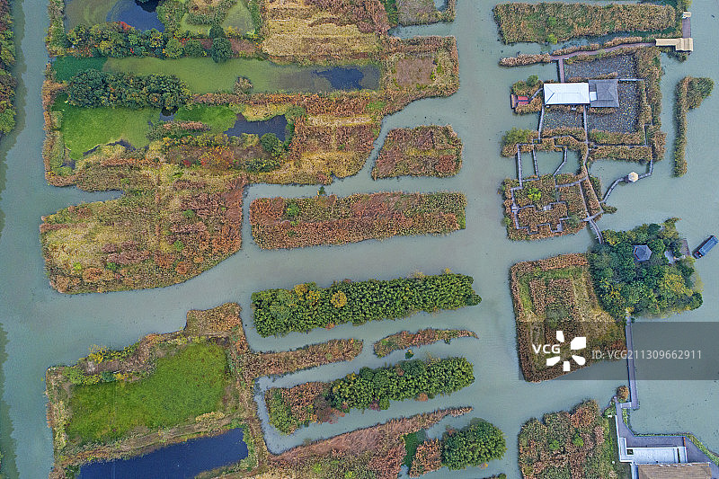 “中国最美湿地”浙江省湖州市德清县下渚湖航拍图片素材